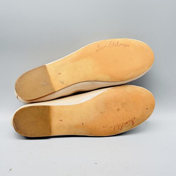 Sam Edelman Shoes Womens 8 Beige Leather Felicia Ballet Flats Bow Charm Slip On - Picture 9 of 12